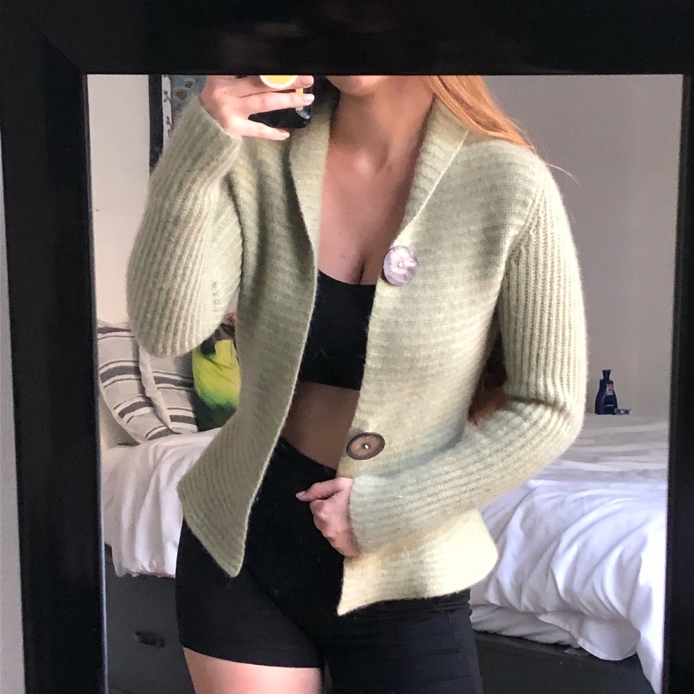 Elena Solano 100% Cashmere Green Cardigan Small